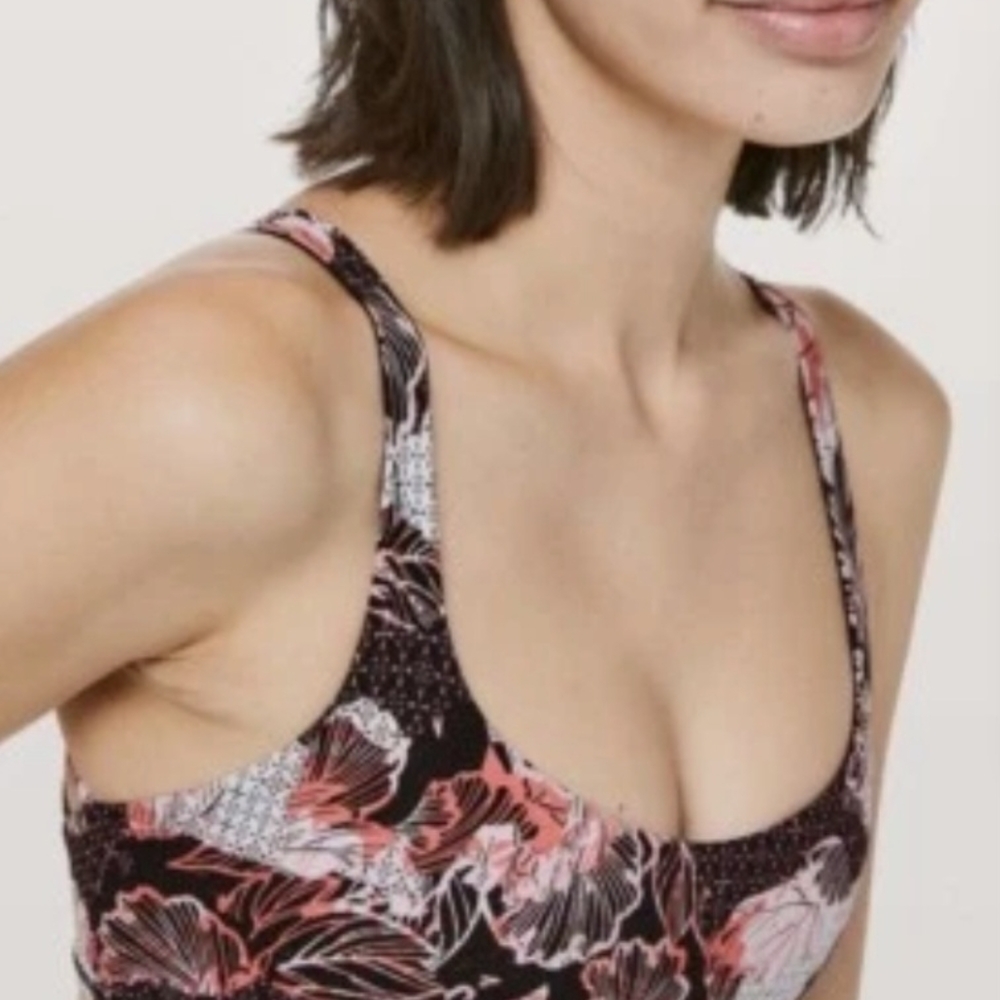 lululemon athletica Floral Strappy Crop Top - Black, Pink, White